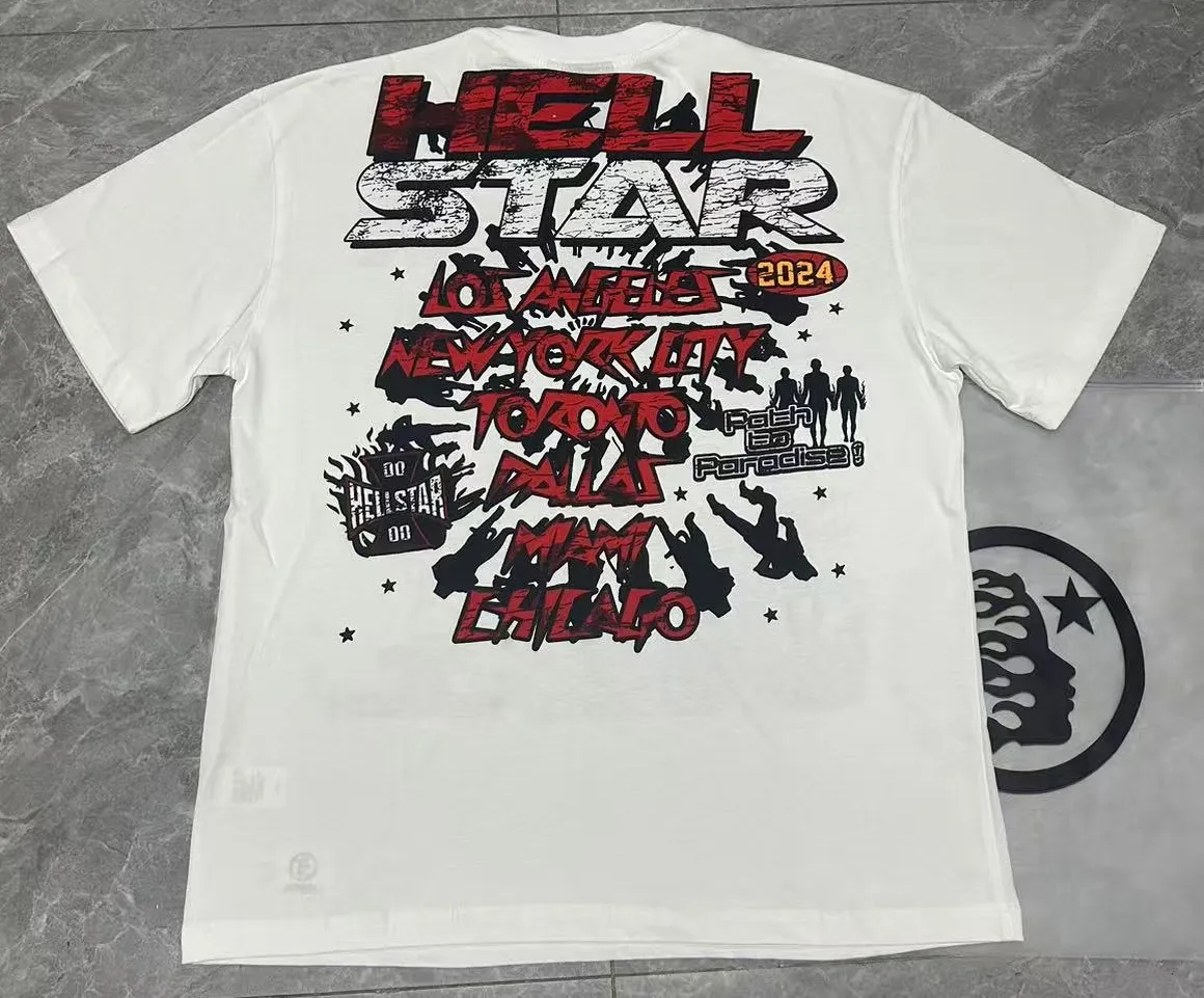 P108 Real-stock Hellstar cross-border European and American style, street fashion brand pure cotton T-shirt. Fabric: 32 counts of 240g combed double yarn pure cotton Size: S-M- L- X L Color: White: Apricot 👉 👉 👉