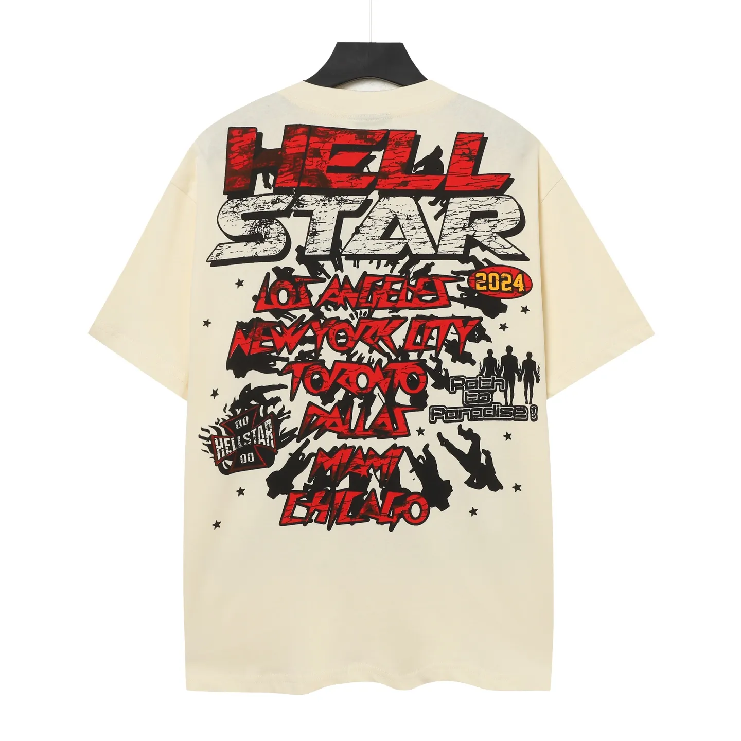 P108 Real-stock Hellstar cross-border European and American style, street fashion brand pure cotton T-shirt. Fabric: 32 counts of 240g combed double yarn pure cotton Size: S-M- L- X L Color: White: Apricot 👉 👉 👉