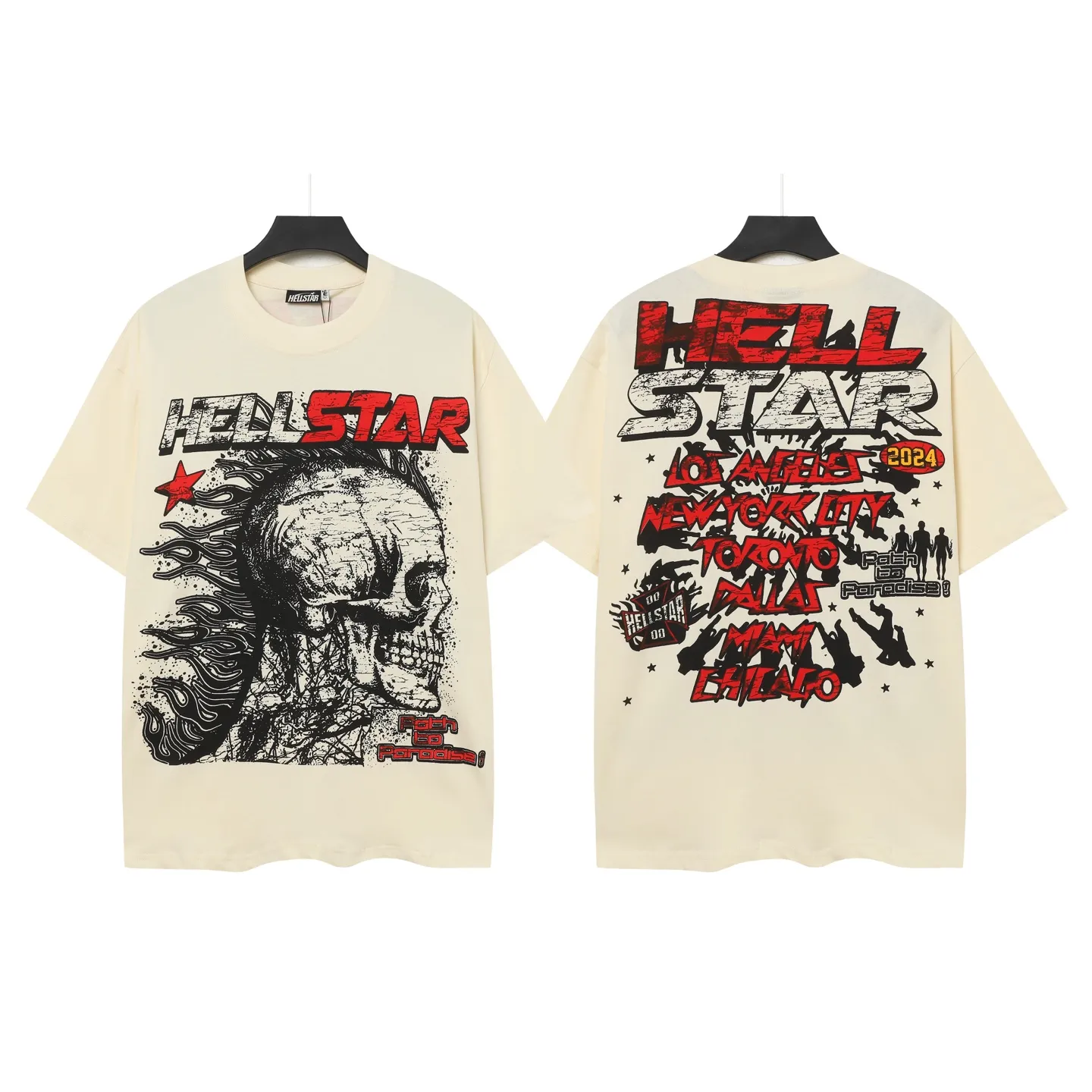 P108 Real-stock Hellstar cross-border European and American style, street fashion brand pure cotton T-shirt. Fabric: 32 counts of 240g combed double yarn pure cotton Size: S-M- L- X L Color: White: Apricot 👉 👉 👉