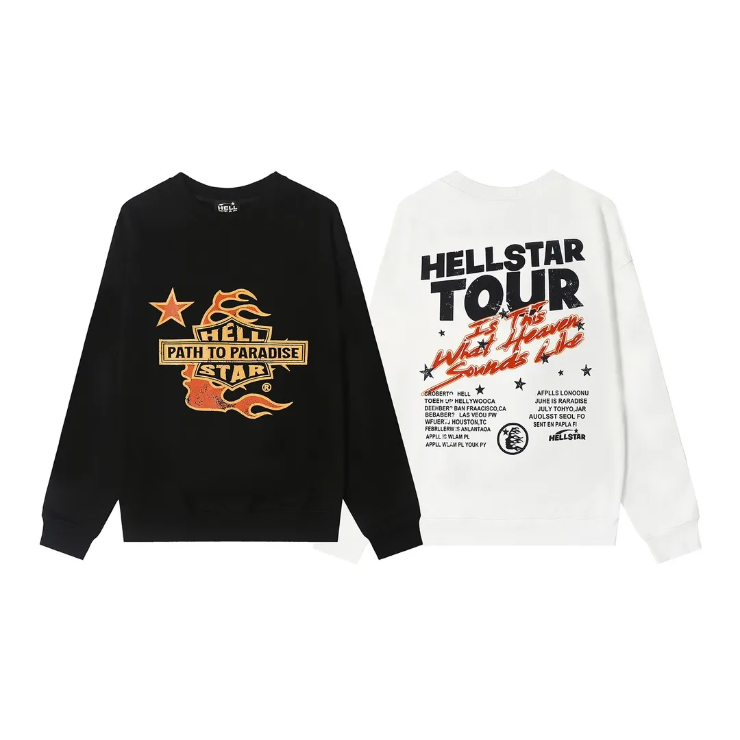 8826# P160 Hellstar high-quality Hellstar American trendy printed cotton terry crew neck sweatshirt Color: White Black Size: S M L XL