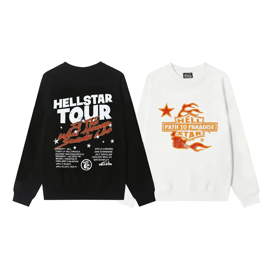 8826# P160 Hellstar high-quality Hellstar American trendy printed cotton terry crew neck sweatshirt Color: White Black Size: S M L XL