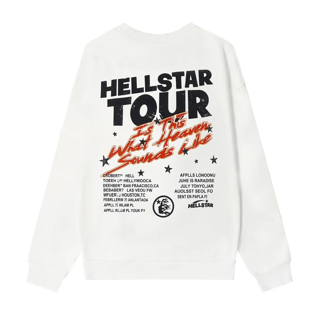 8826# P160 Hellstar high-quality Hellstar American trendy printed cotton terry crew neck sweatshirt Color: White Black Size: S M L XL