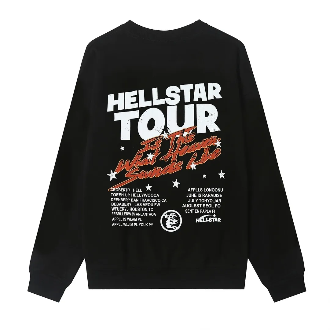8826# P160 Hellstar high-quality Hellstar American trendy printed cotton terry crew neck sweatshirt Color: White Black Size: S M L XL