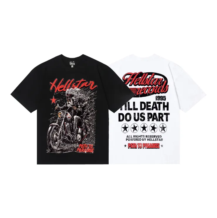 6742# P116 Hellstar American fashion high street pure cotton loose short-sleeved T-shirt Color: White Black Size: S M L XL