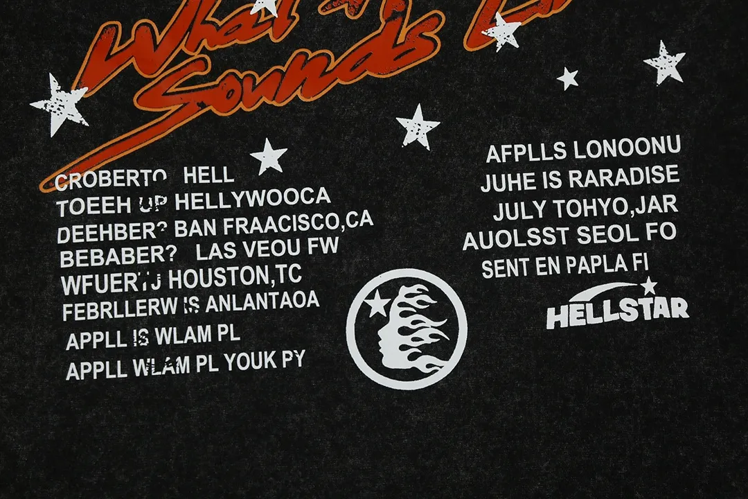 7716# P124 Washed Hellstar Hellstar ins same style retro printed tops for men and women, casual and trendy pure cotton washed short-sleeved T-shirt Color: Black Size: S M L XL