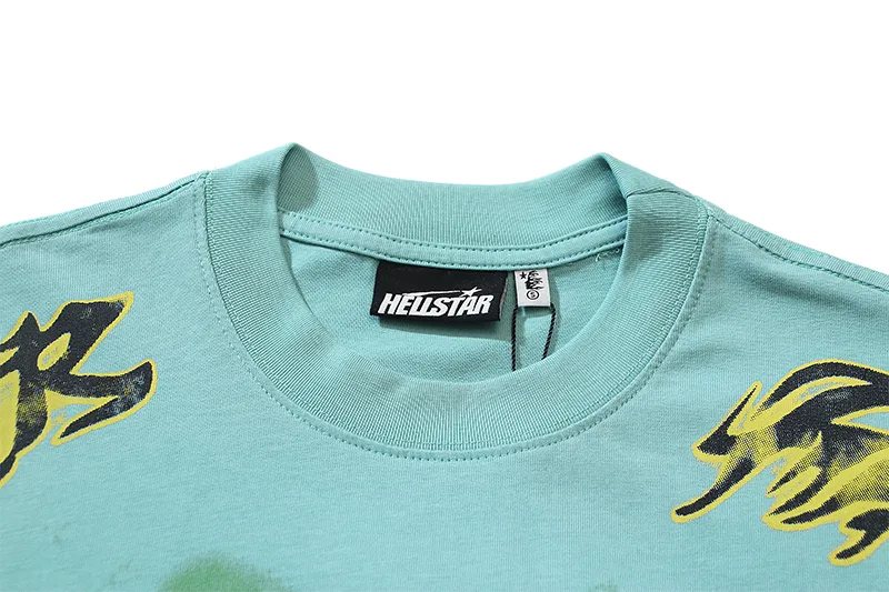 P134 6728# Washed Lake Blue Real Shot Hellstar Washed Retro Beauty Trendy Printed Short-sleeved T-shirt Fabric: 250g 32 count fine cotton double yarn pure cotton Color: Washed Lake Blue Size: S M L XL