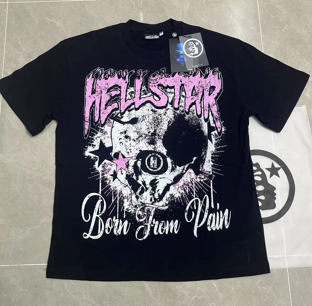 P108 Real-stock Hellstar Cross-border European and American style, street fashion brand pure cotton T-shirt Fabric (fabric): 32 pieces of 240g heavy combed double yarn pure cotton Size (size): S-M- L- X L Color (colour): black