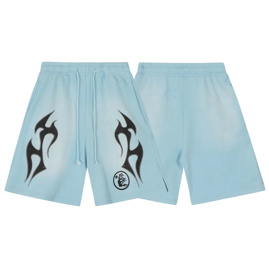 P150 HELLSTAR STUDIOS SHORTS High-quality spray-on distressed cotton shorts, the new hot beauty trend Hellstar!  Standard beauty and trendy workmanship, original customization (fabric, pattern, printing, hang tag, main mark, etc.), exaggerated style, explosive style, dare to break through tradition, bring adventurous new fashion experience!   YoungBoy, the most popular rapper in the youth circle, has shot a lot of models for him, and celebrities such as Dababy and Swae Lee frequently get dressed!  color: Blue Size: S, M, L, XL