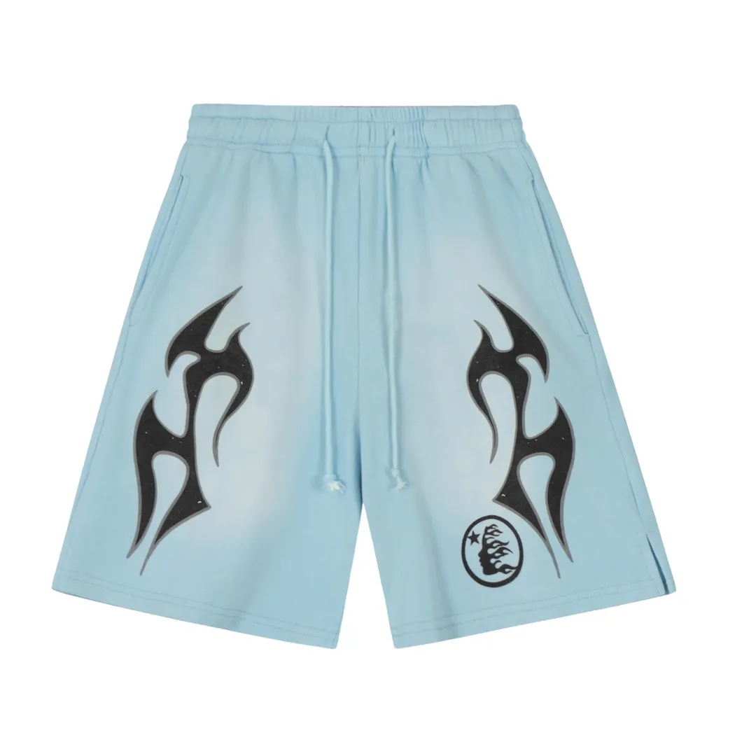 P150 HELLSTAR STUDIOS SHORTS High-quality spray-on distressed cotton shorts, the new hot beauty trend Hellstar!  Standard beauty and trendy workmanship, original customization (fabric, pattern, printing, hang tag, main mark, etc.), exaggerated style, explosive style, dare to break through tradition, bring adventurous new fashion experience!   YoungBoy, the most popular rapper in the youth circle, has shot a lot of models for him, and celebrities such as Dababy and Swae Lee frequently get dressed!  color: Blue Size: S, M, L, XL