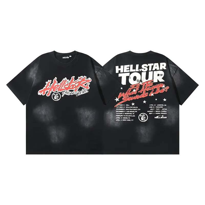 P130 6733#washed black Real shot Hellstar washed retro beauty trend printed short-sleeved T-shirt Fabric: 250g 32 count fine cotton double yarn pure cotton Color: washed black Size: S M L XL