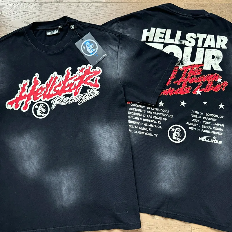 P130 6733#washed black Real shot Hellstar washed retro beauty trend printed short-sleeved T-shirt Fabric: 250g 32 count fine cotton double yarn pure cotton Color: washed black Size: S M L XL