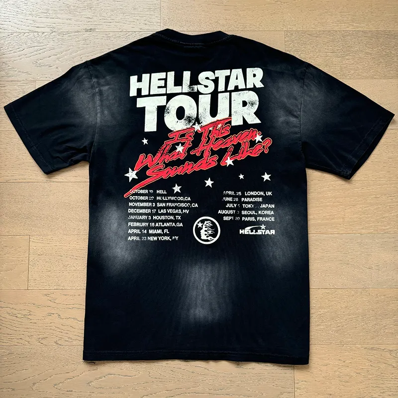 P130 6733#washed black Real shot Hellstar washed retro beauty trend printed short-sleeved T-shirt Fabric: 250g 32 count fine cotton double yarn pure cotton Color: washed black Size: S M L XL
