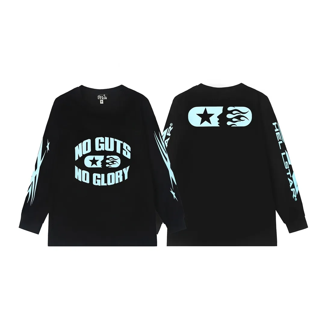 5512# P136 Hellstar Hellstar letter print lightning high street men and women hip-hop loose long-sleeved T-shirt Color: Black Size: S M L XL