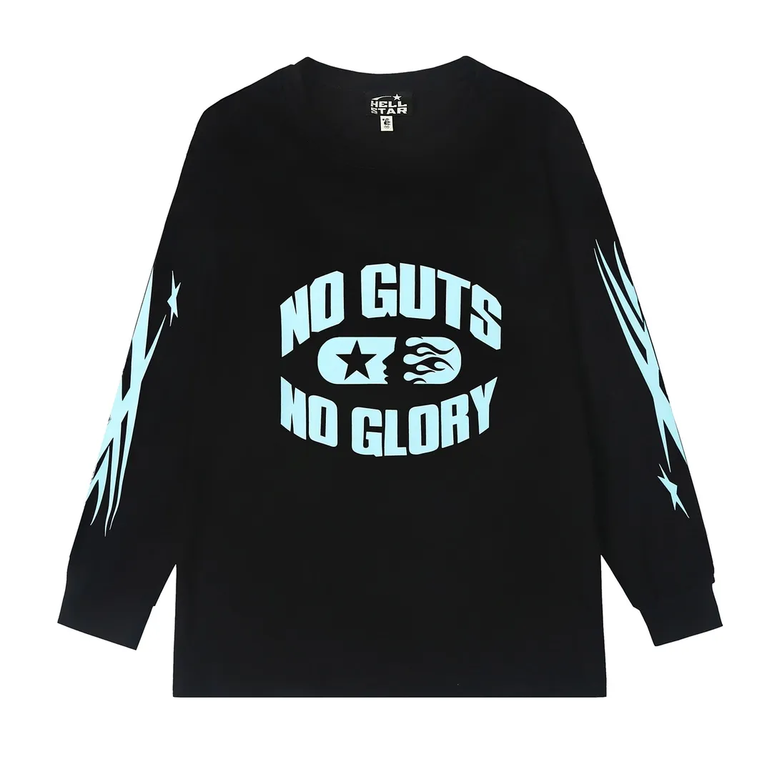 5512# P136 Hellstar Hellstar letter print lightning high street men and women hip-hop loose long-sleeved T-shirt Color: Black Size: S M L XL