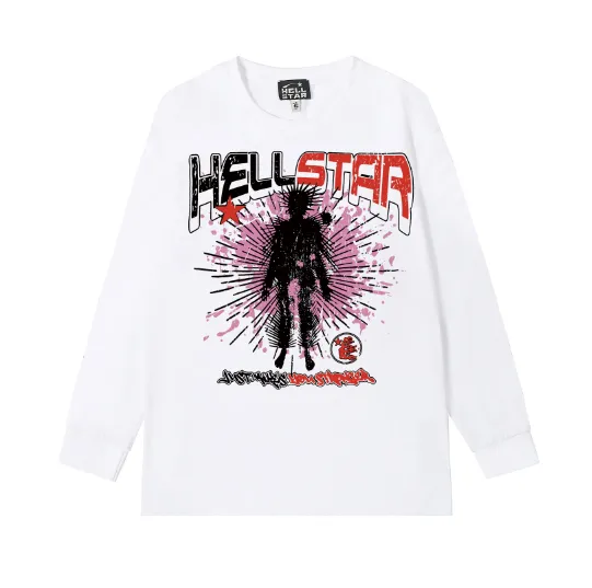 5525# P136 Hellstar Hellstar letter print lightning high street men's and women's hip-hop loose long-sleeved T-shirt Color: Black White Size: S M L XL