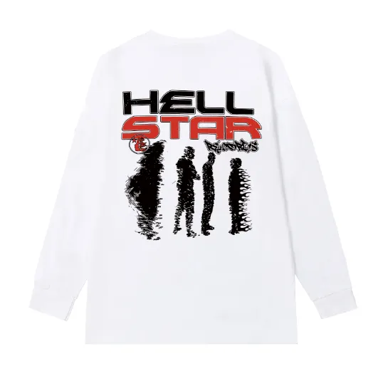 5525# P136 Hellstar Hellstar letter print lightning high street men's and women's hip-hop loose long-sleeved T-shirt Color: Black White Size: S M L XL