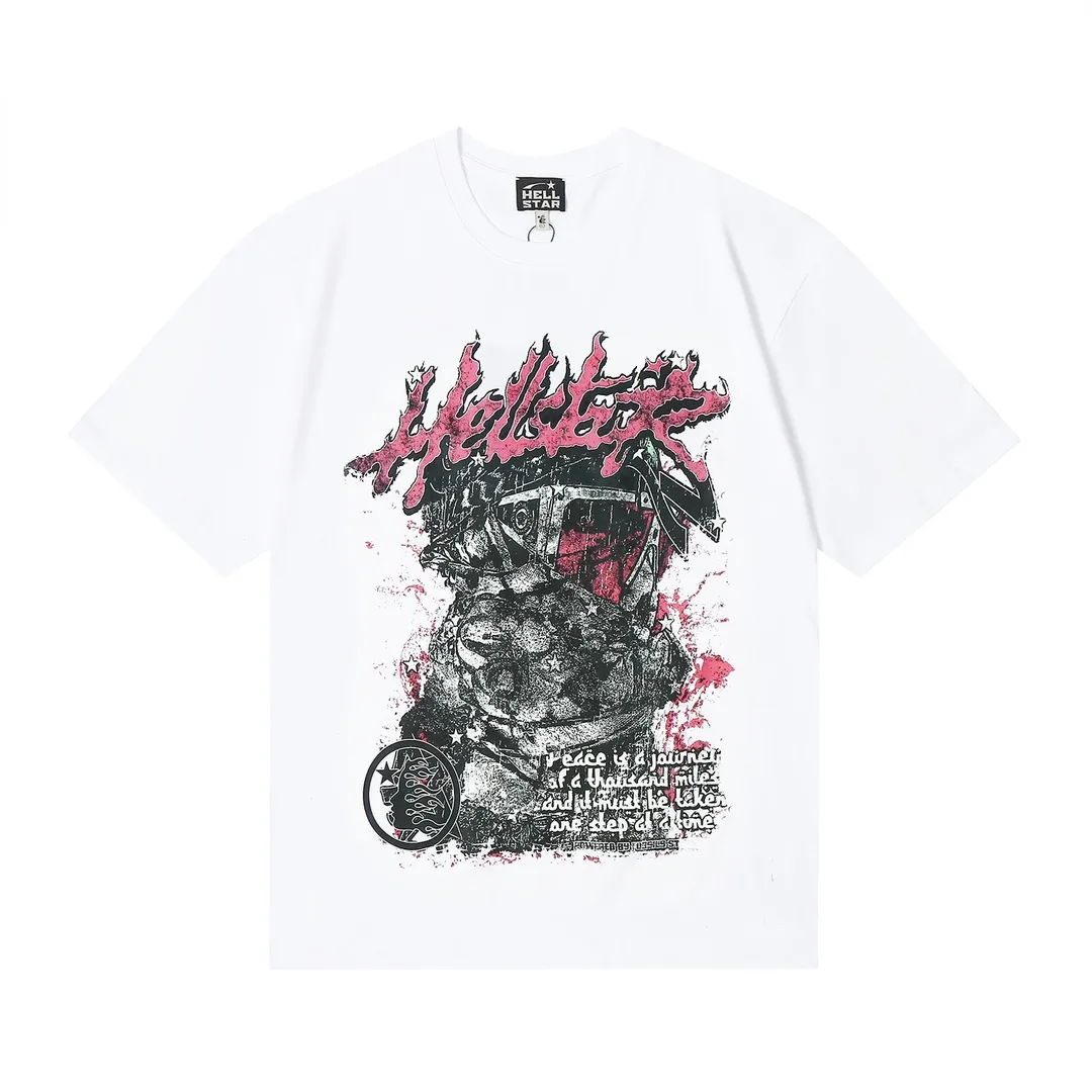 6629# P108 Hellstar American fashion high street pure cotton loose short-sleeved T-shirt Color: White Black Size: S M L XL