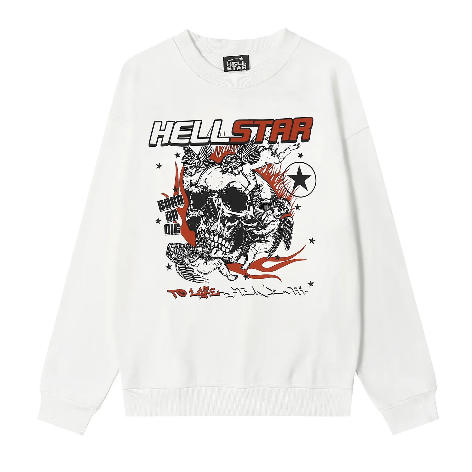 8841# P160 Hellstar high quality Hellstar American trendy printed cotton terry crew neck sweatshirt Color: White Black Size: S M L XL