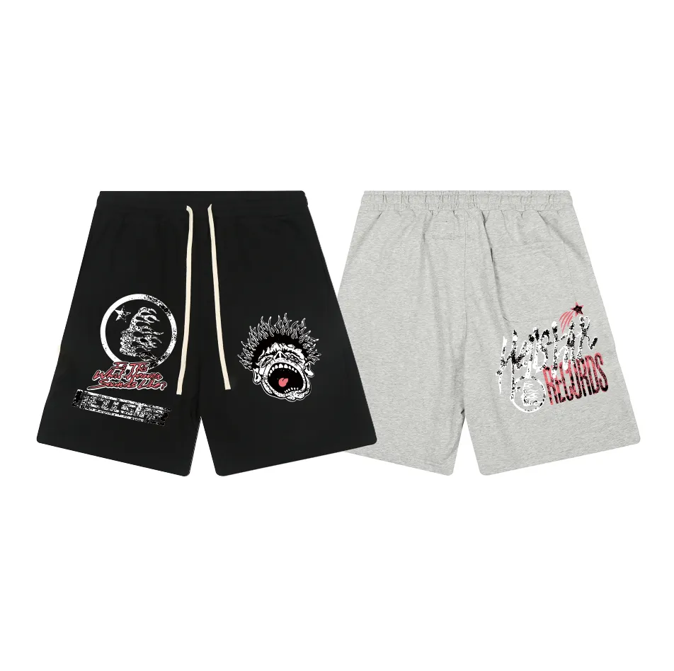 1103# P150 Hellstar pure cotton terry 350g printed casual shorts Color: black floral gray Size: S M L XL