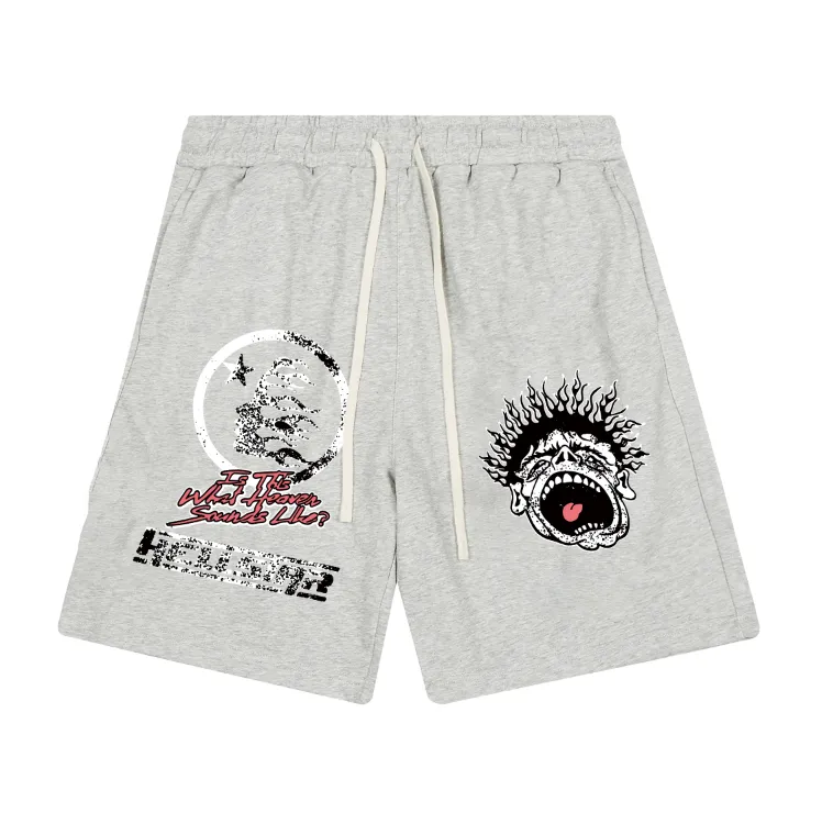 1103# P150 Hellstar pure cotton terry 350g printed casual shorts Color: black floral gray Size: S M L XL