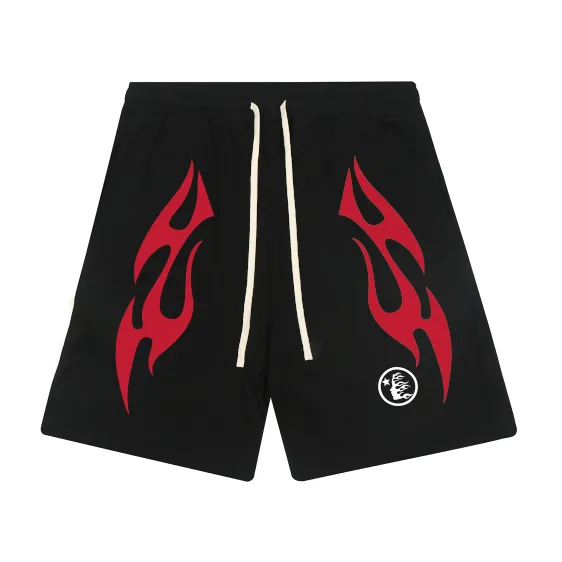 1120# P150 Hellstar pure cotton terry 350g printed casual shorts Color: Black Size: S M L XL