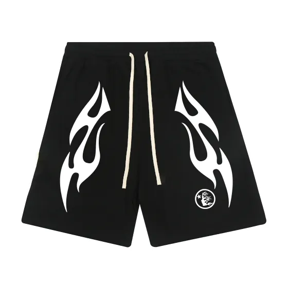 1120# P150 Hellstar pure cotton terry 350g printed casual shorts Color: Black Size: S M L XL