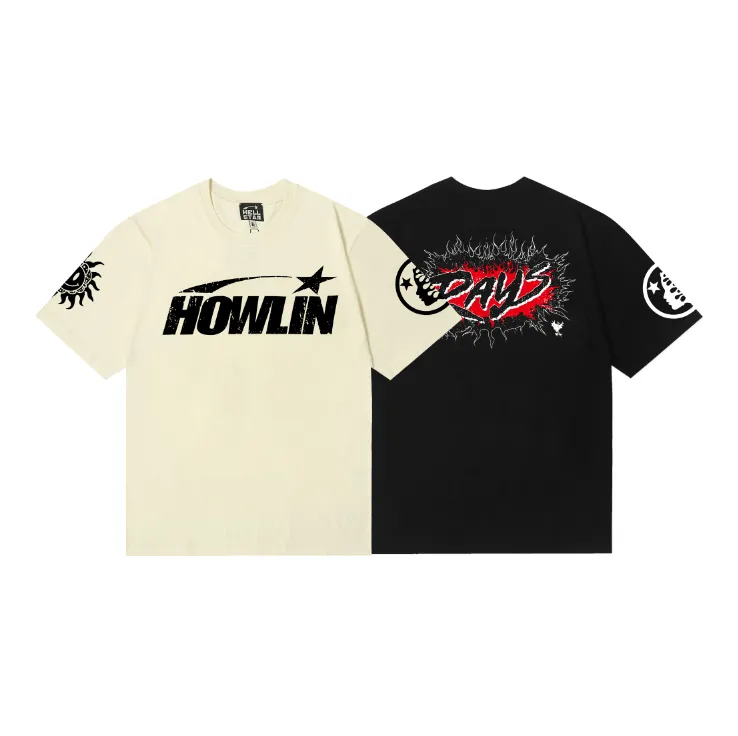 6779# P112 Hellstar American fashion high street pure cotton loose short-sleeved T-shirt Color: Black Apricot Code Number: S M L XL