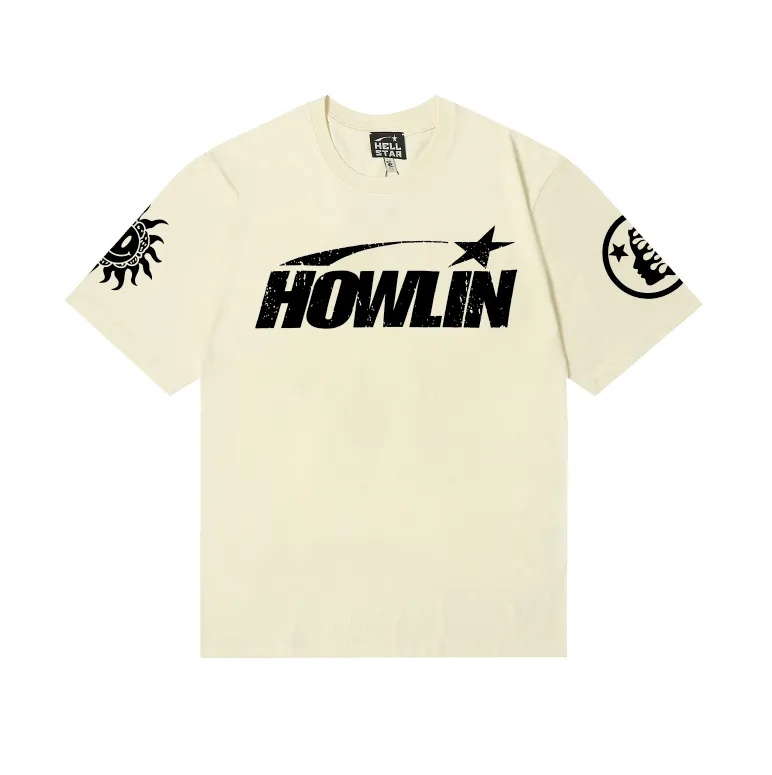6779# P112 Hellstar American fashion high street pure cotton loose short-sleeved T-shirt Color: Black Apricot Code Number: S M L XL