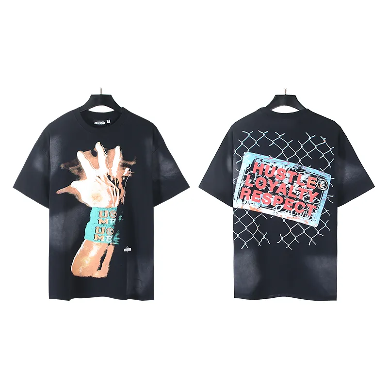 P130 6750#washed black Real shot Hellstar washed retro beauty trend printed short-sleeved T-shirt Fabric: 250g 32 count fine cotton double yarn pure cotton Color: washed black Size: S M L XL