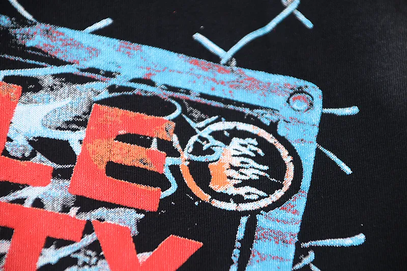 P130 6750#washed black Real shot Hellstar washed retro beauty trend printed short-sleeved T-shirt Fabric: 250g 32 count fine cotton double yarn pure cotton Color: washed black Size: S M L XL