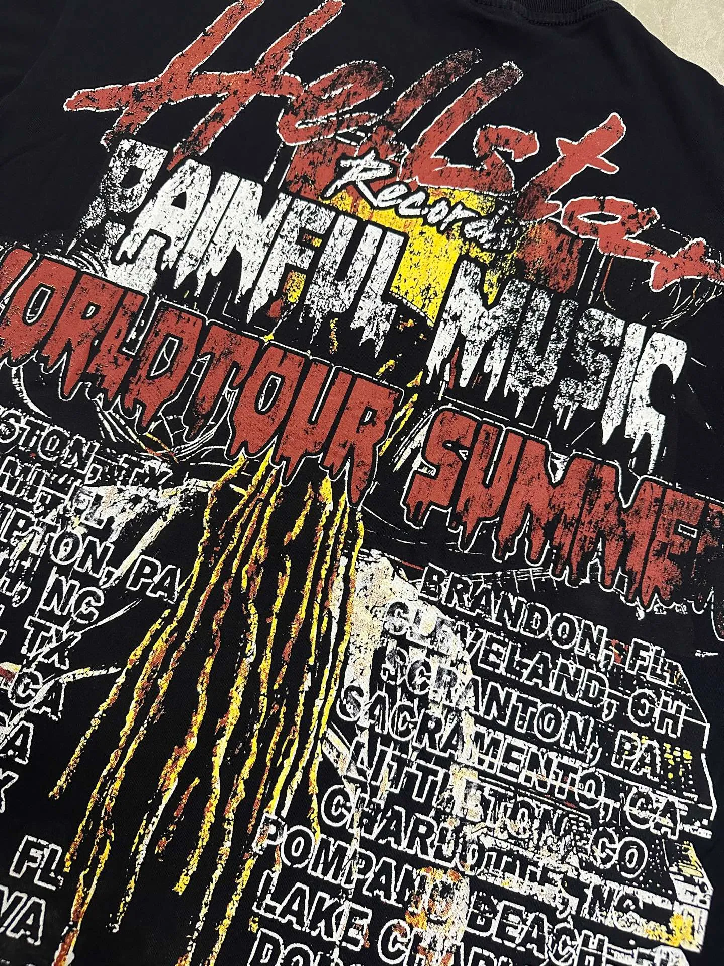 P124 112## Washed black spray Ma Liu I Hellstar Cross-border European and American style street fashion brand pure cotton T-shirt Fabric (fabric): 32 counts 250g washed combed double yarn pure cotton Size (size): S-M- L- X L Color (colour): Washed black (spray Ma Liu)