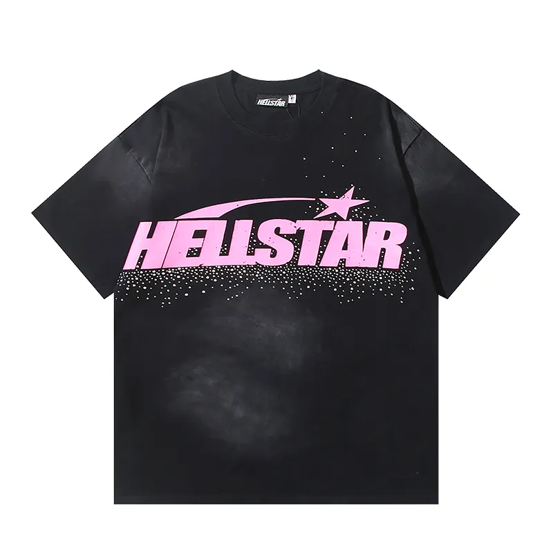 P134 6753# Washed Black + Hot Brick Real Shot Hellstar Washed Retro Beauty Trendy Hot Brick Printed Short Sleeve T-shirt Fabric: 250g 32 Count Fine Cotton Double Yarn Pure Cotton Color: Washed Black + Hot Brick Code Number: S M L XL