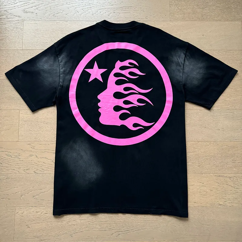 P134 6753# Washed Black + Hot Brick Real Shot Hellstar Washed Retro Beauty Trendy Hot Brick Printed Short Sleeve T-shirt Fabric: 250g 32 Count Fine Cotton Double Yarn Pure Cotton Color: Washed Black + Hot Brick Code Number: S M L XL