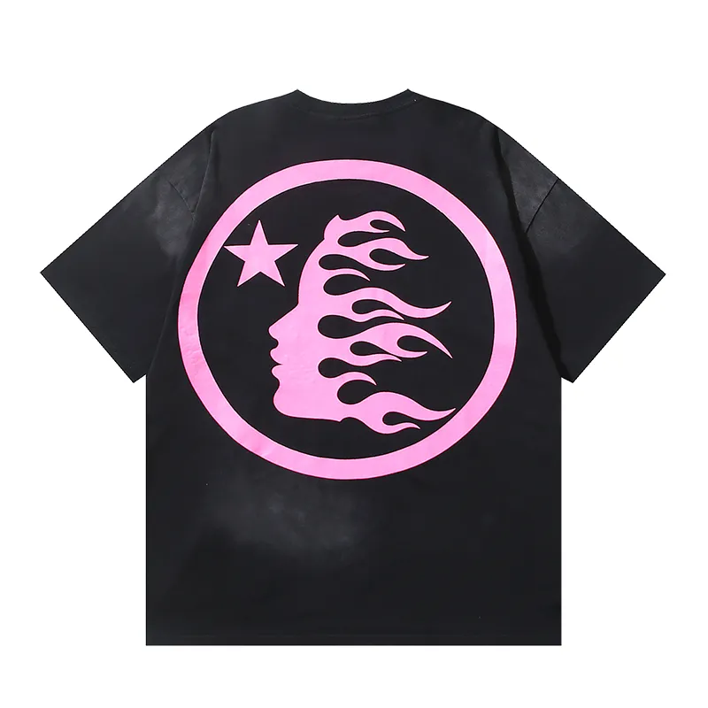 P134 6753# Washed Black + Hot Brick Real Shot Hellstar Washed Retro Beauty Trendy Hot Brick Printed Short Sleeve T-shirt Fabric: 250g 32 Count Fine Cotton Double Yarn Pure Cotton Color: Washed Black + Hot Brick Code Number: S M L XL