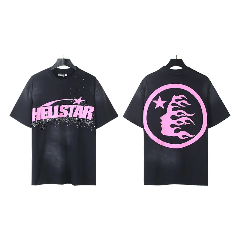 P134 6753# Washed Black + Hot Brick Real Shot Hellstar Washed Retro Beauty Trendy Hot Brick Printed Short Sleeve T-shirt Fabric: 250g 32 Count Fine Cotton Double Yarn Pure Cotton Color: Washed Black + Hot Brick Code Number: S M L XL