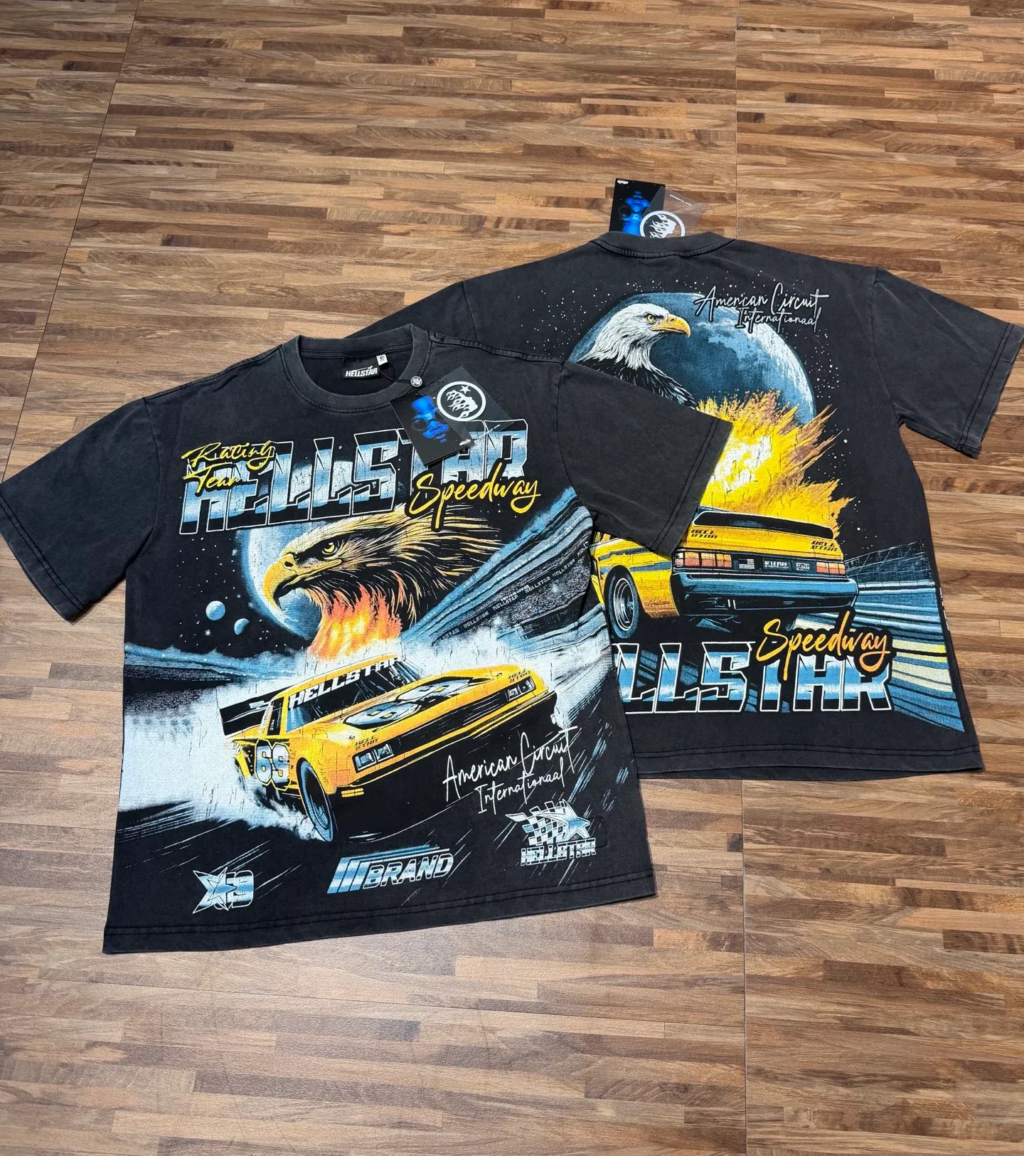 P124 Real-stock high-definition Hellstar Cross-border European and American style street brand pure cotton T-shirt Fabric (fabric): 32 pieces of 250g washed combed double yarn pure cotton Size (size): S-M- L- X L Color (colour): Washed black