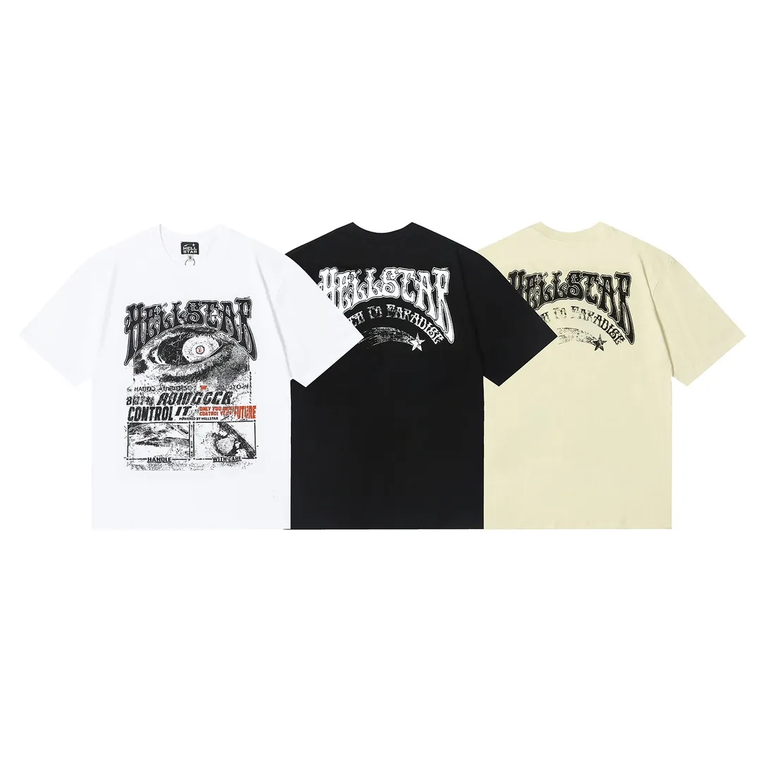 6636# P112 Hellstar American fashion high street pure cotton loose short-sleeved T-shirt Color: White Black Apricot Code Number: S M L XL