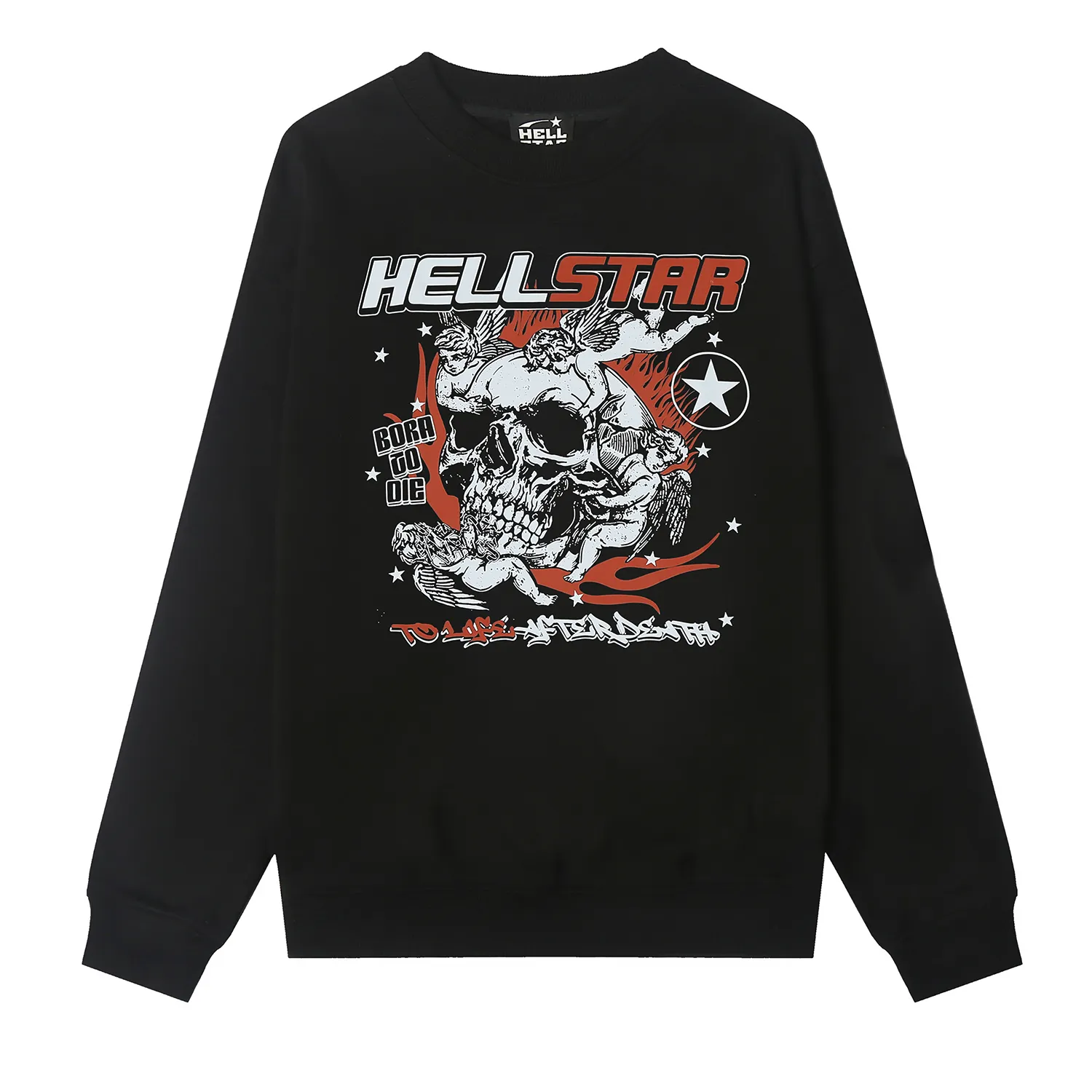 8841# P160 Hellstar high quality Hellstar American trendy printed cotton terry crew neck sweatshirt Color: White Black Size: S M L XL