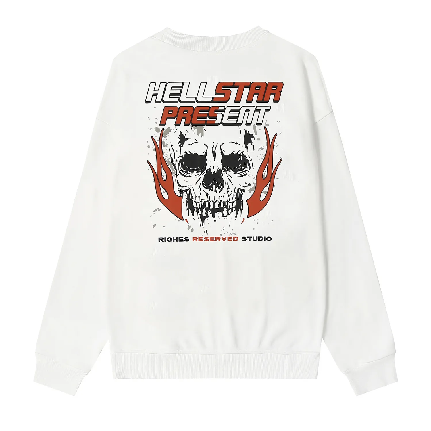 8841# P160 Hellstar high quality Hellstar American trendy printed cotton terry crew neck sweatshirt Color: White Black Size: S M L XL