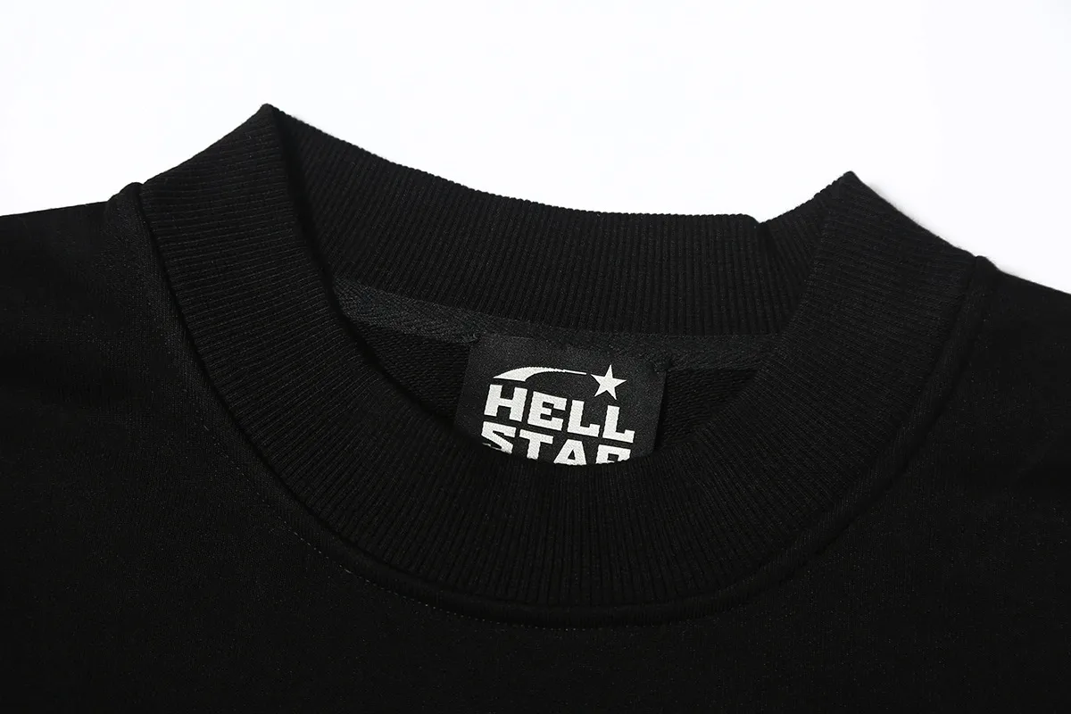 8841# P160 Hellstar high quality Hellstar American trendy printed cotton terry crew neck sweatshirt Color: White Black Size: S M L XL