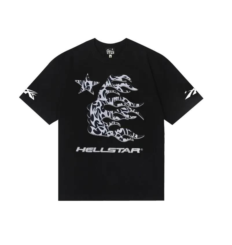 6648# P112 Hellstar American fashion high street pure cotton loose short-sleeved T-shirt Color: Black White Apricot Code Number: S M L XL