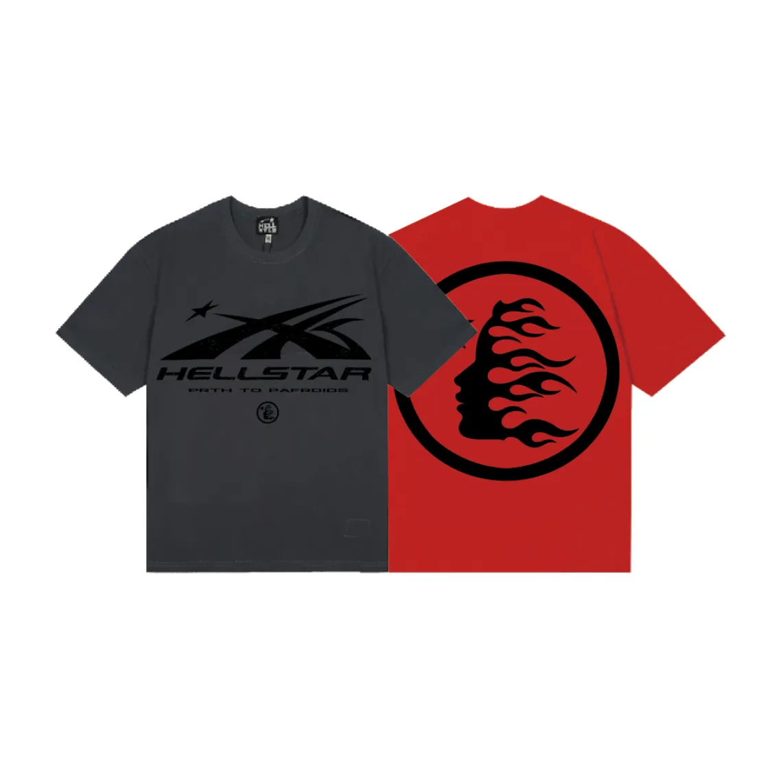 6810# P112 Hellstar American fashion high street pure cotton loose short-sleeved T-shirt Color: Gray Red Size: S M L XL