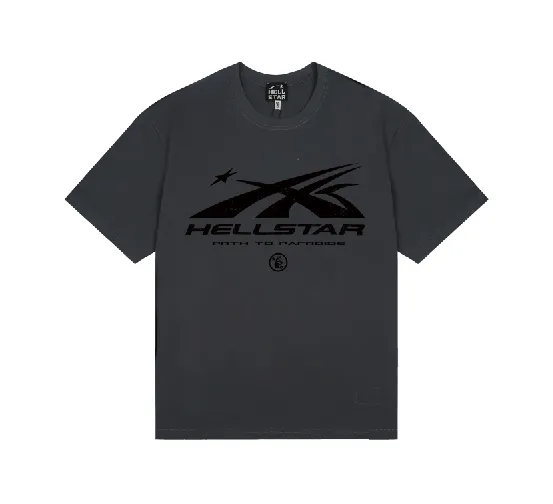 6810# P112 Hellstar American fashion high street pure cotton loose short-sleeved T-shirt Color: Gray Red Size: S M L XL