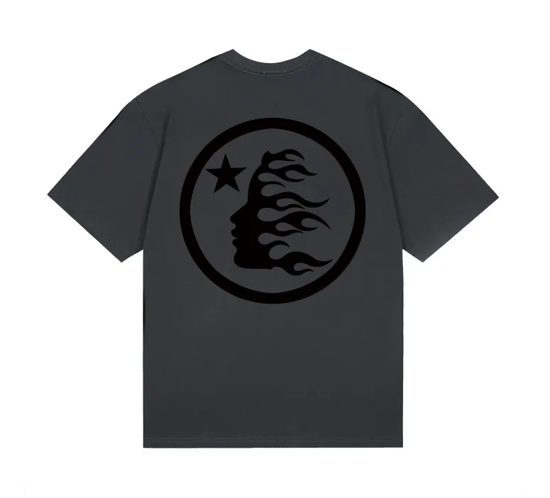 6810# P112 Hellstar American fashion high street pure cotton loose short-sleeved T-shirt Color: Gray Red Size: S M L XL