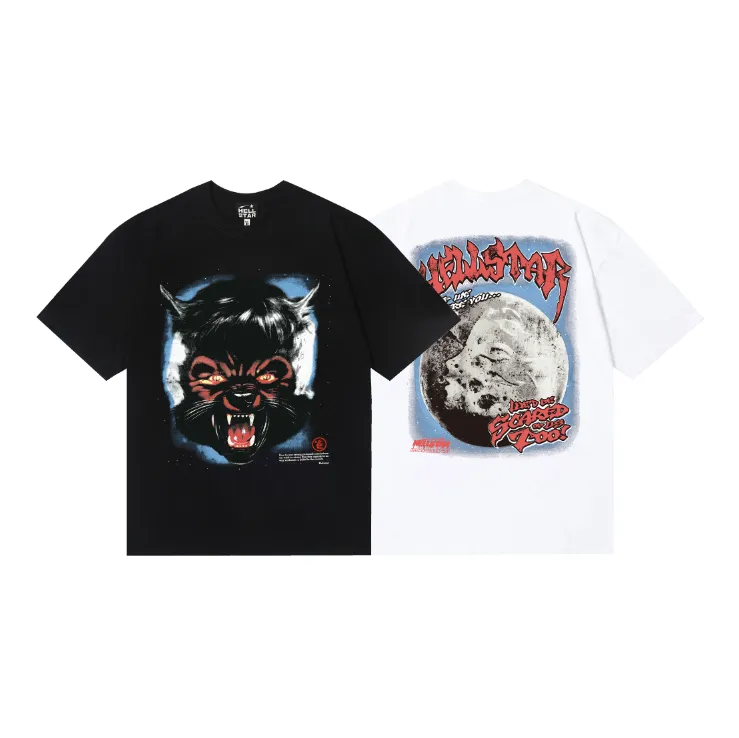 6717# P116 Hellstar American fashion high street pure cotton loose short-sleeved T-shirt Color: White Black Size: S M L XL