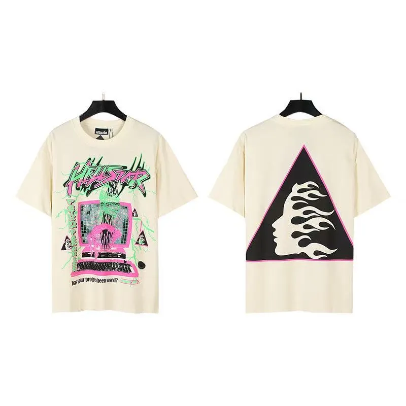P108 Real-stock Hellstar cross-border European and American style, street fashion brand pure cotton T-shirt Fabric (fabric): 32 counts of 240g heavy combed double yarn pure cotton Size (size): S-M- L- X L Color (colour): white/apricot 👉 👉