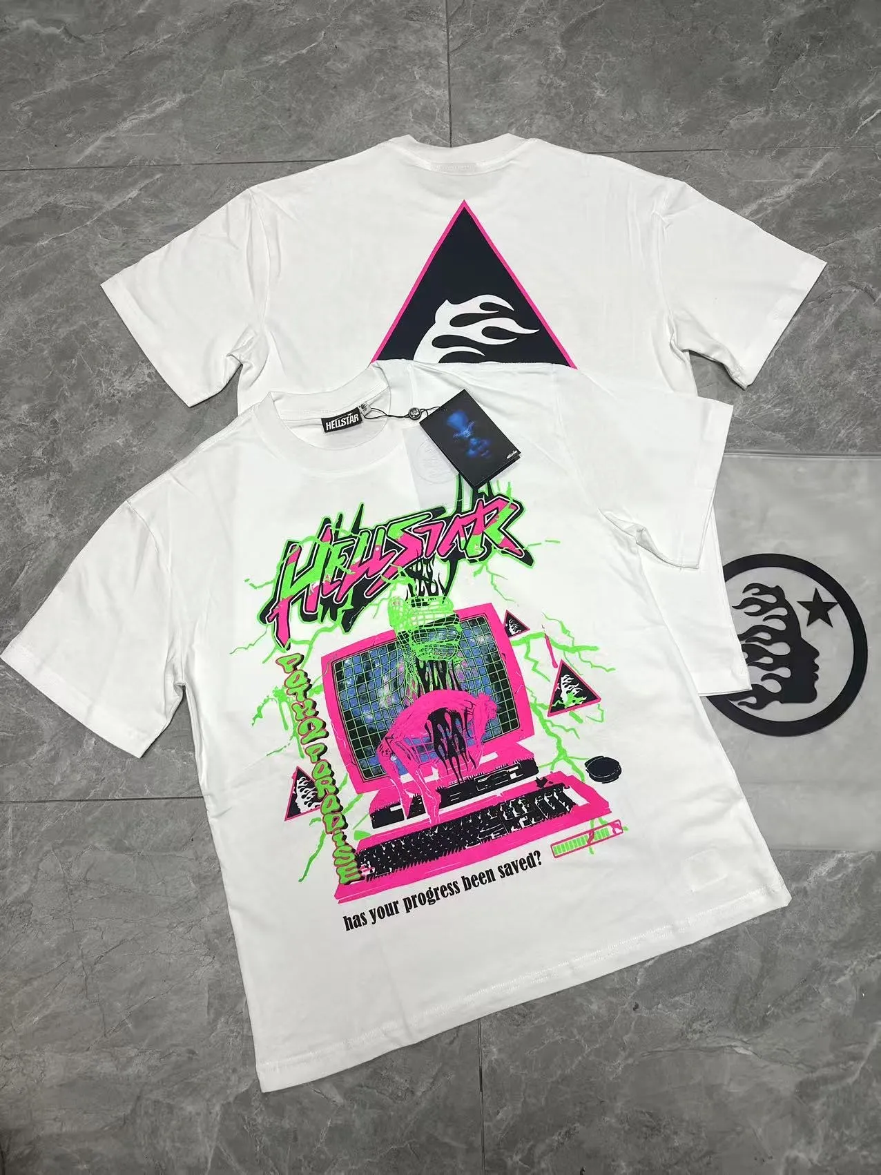 P108 Real-stock Hellstar cross-border European and American style, street fashion brand pure cotton T-shirt Fabric (fabric): 32 counts of 240g heavy combed double yarn pure cotton Size (size): S-M- L- X L Color (colour): white/apricot 👉 👉