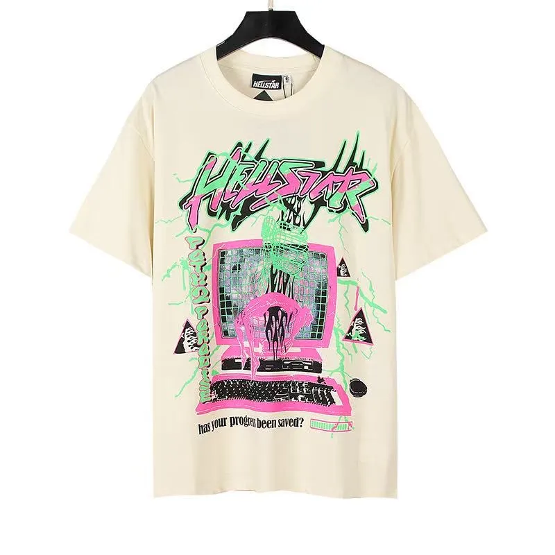 P108 Real-stock Hellstar cross-border European and American style, street fashion brand pure cotton T-shirt Fabric (fabric): 32 counts of 240g heavy combed double yarn pure cotton Size (size): S-M- L- X L Color (colour): white/apricot 👉 👉
