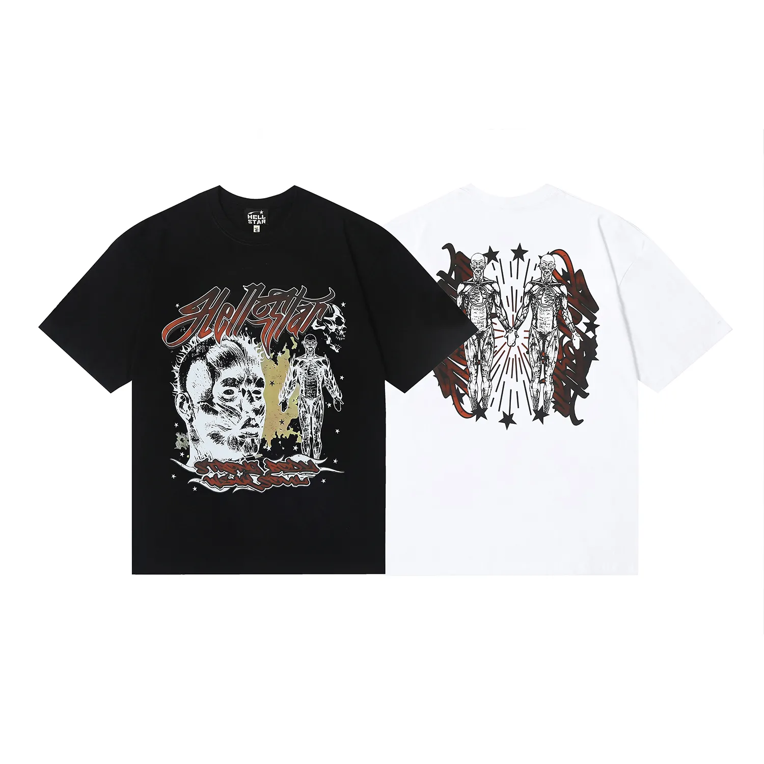 6696# P116 Hellstar American fashion high street pure cotton loose short-sleeved T-shirt Color: White Black Size: S M L XL