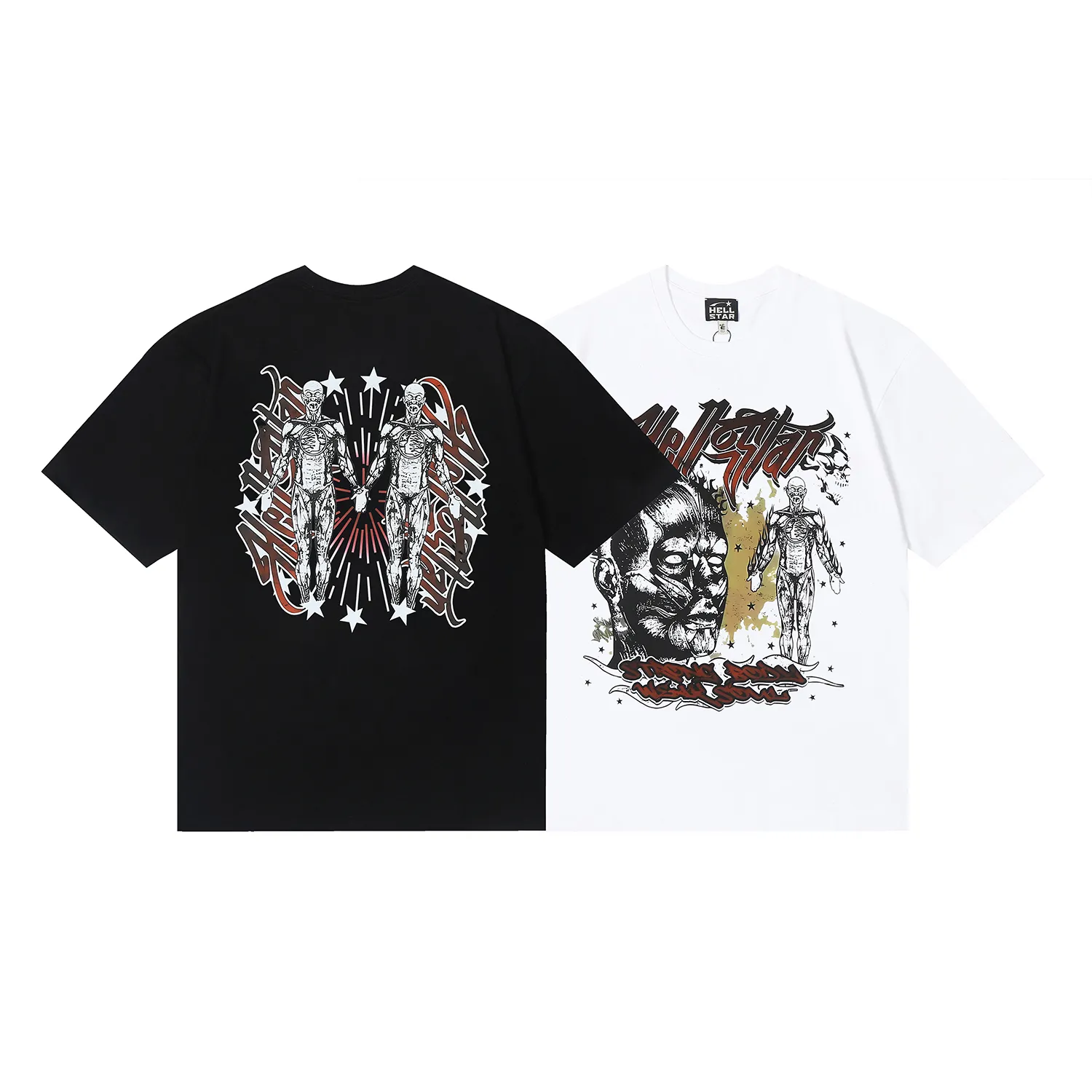 6696# P116 Hellstar American fashion high street pure cotton loose short-sleeved T-shirt Color: White Black Size: S M L XL